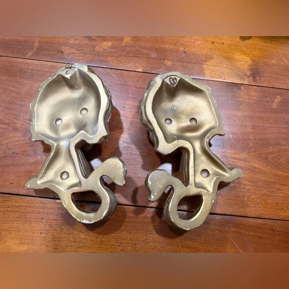 Vintage 1970 Universal Statuary Corp Gold Lion Wall Plaques